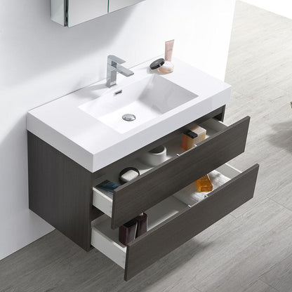 Fresca Valencia 40 Gray Oak Wall Hung Modern Bathroom Vanity Set w/ Medicine Cabinet