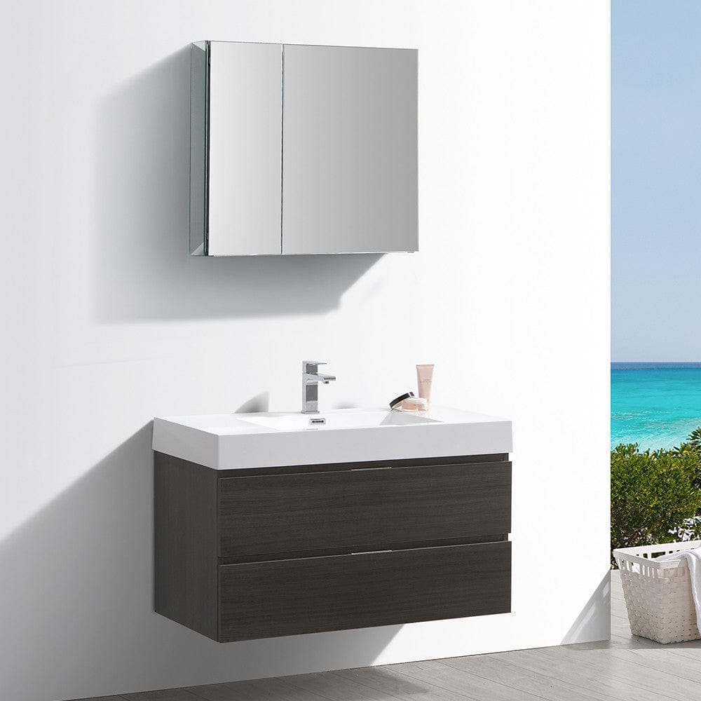 Fresca Valencia 40 Gray Oak Wall Hung Modern Bathroom Vanity Set w/ Medicine Cabinet