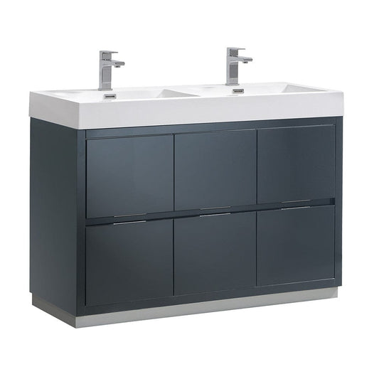 Fresca Valencia 48" Dark Slate Gray Free Standing Double Sink Modern Bathroom Vanity