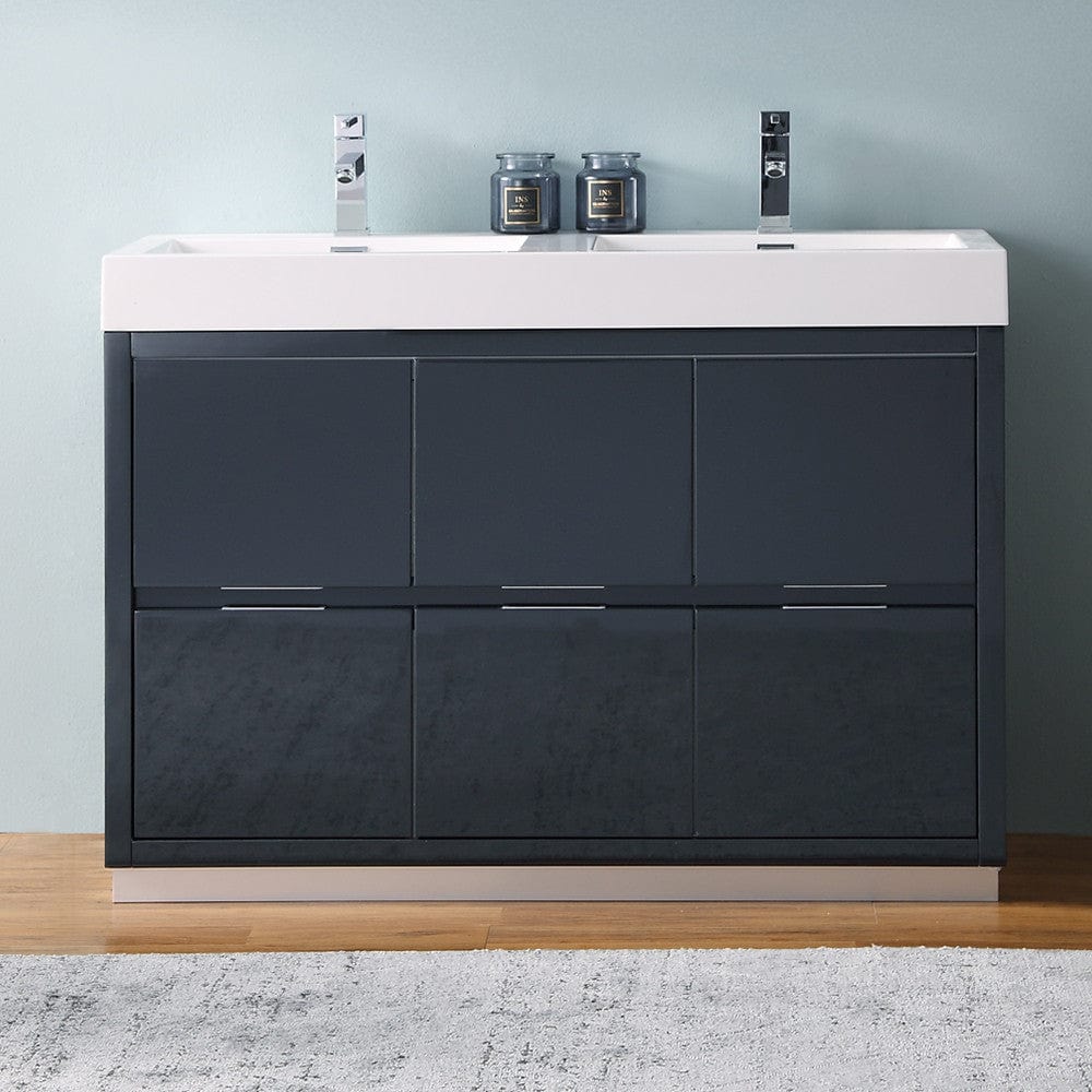 Fresca Valencia 48 Dark Slate Gray Free Standing Double Sink Modern Bathroom Vanity