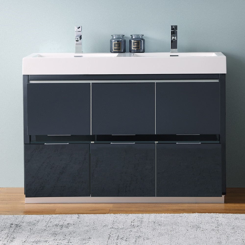 Fresca Valencia 48 Dark Slate Gray Free Standing Double Sink Modern Bathroom Vanity