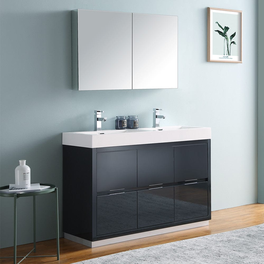 Fresca Valencia 48 Dark Slate Gray Free Standing Double Sink Modern Bathroom Vanity Set  w/ Medicine Cabinet