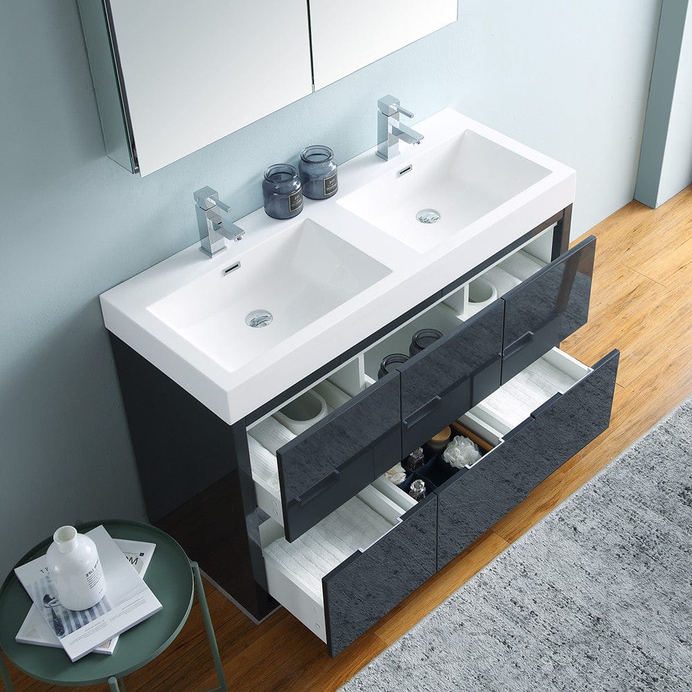 Fresca Valencia 48 Dark Slate Gray Free Standing Double Sink Modern Bathroom Vanity Set  w/ Medicine Cabinet