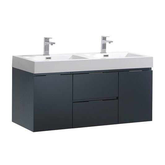 Fresca Valencia 48" Dark Slate Gray Wall Hung Double Sink Modern Bathroom Vanity