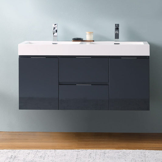 Fresca Valencia 48 Dark Slate Gray Wall Hung Double Sink Modern Bathroom Vanity