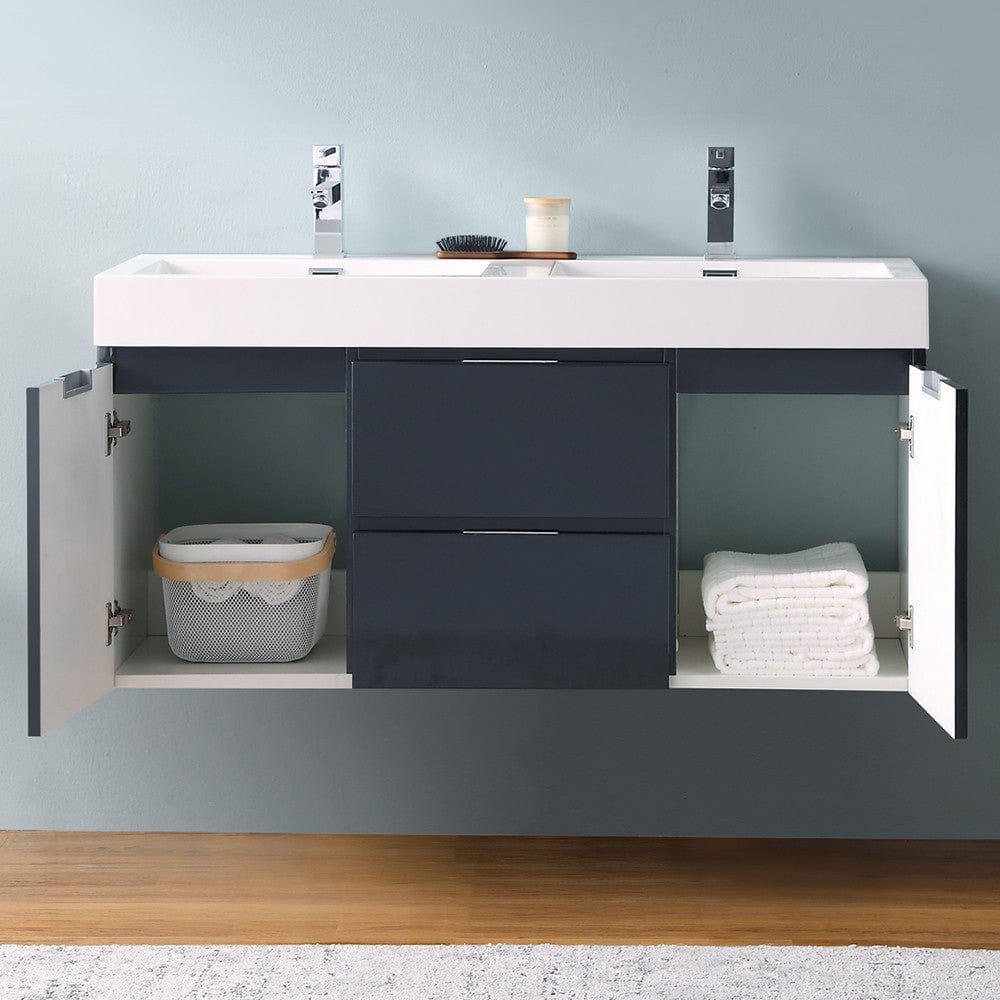 Fresca Valencia 48 Dark Slate Gray Wall Hung Double Sink Modern Bathroom Vanity