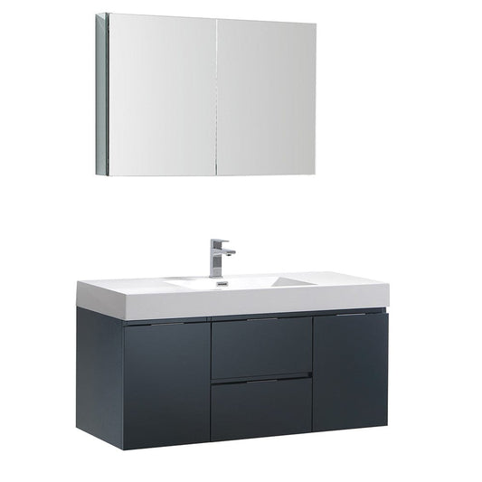 Fresca Valencia 48" Dark Slate Gray Wall Hung Modern Bathroom Vanity Set  w/ Medicine Cabinet