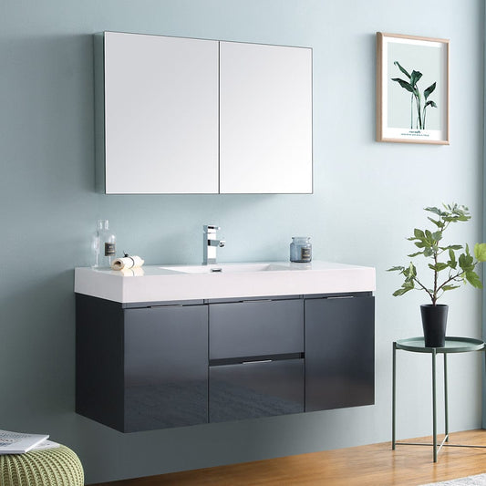 Fresca Valencia 48 Dark Slate Gray Wall Hung Modern Bathroom Vanity Set  w/ Medicine Cabinet