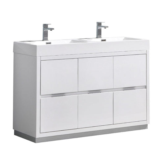 Fresca Valencia 48" Glossy White Free Standing Double Sink Modern Bathroom Vanity