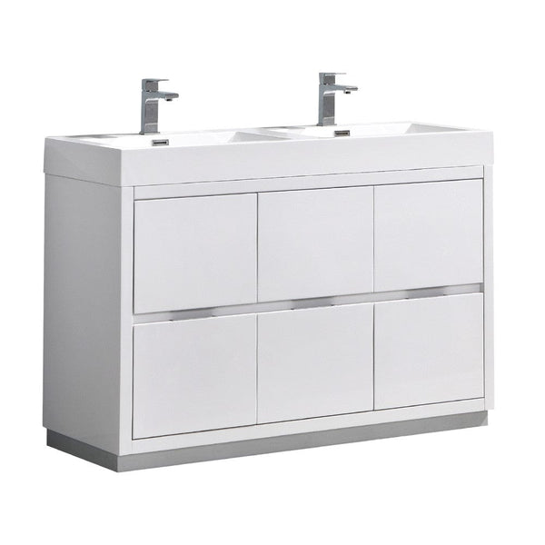 Fresca Valencia 48 Glossy White Free Standing Double Sink Modern Bathroom Vanity