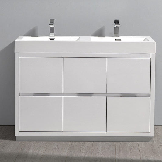 Fresca Valencia 48 Glossy White Free Standing Double Sink Modern Bathroom Vanity