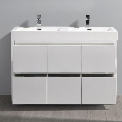 Fresca Valencia 48 Glossy White Free Standing Double Sink Modern Bathroom Vanity