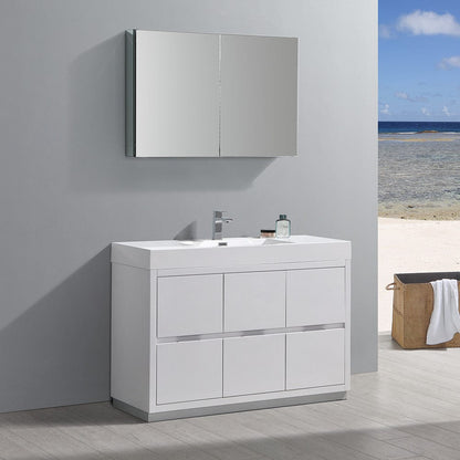 Fresca Valencia 48 Glossy White Free Standing Modern Bathroom Vanity Set  w/ Medicine Cabinet