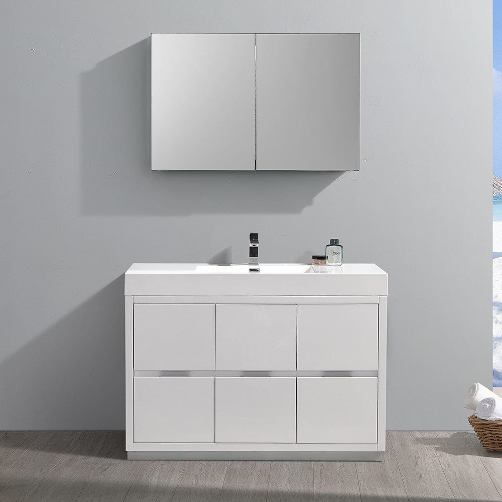 Fresca Valencia 48 Glossy White Free Standing Modern Bathroom Vanity Set  w/ Medicine Cabinet