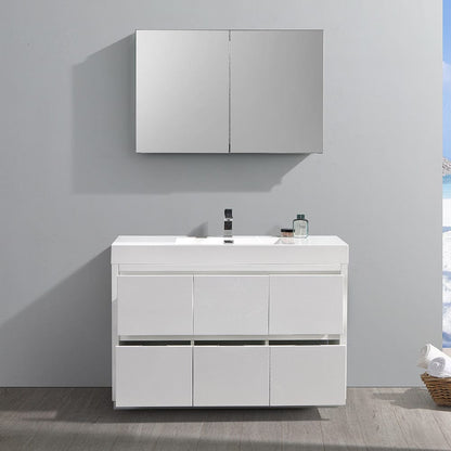 Fresca Valencia 48 Glossy White Free Standing Modern Bathroom Vanity Set  w/ Medicine Cabinet