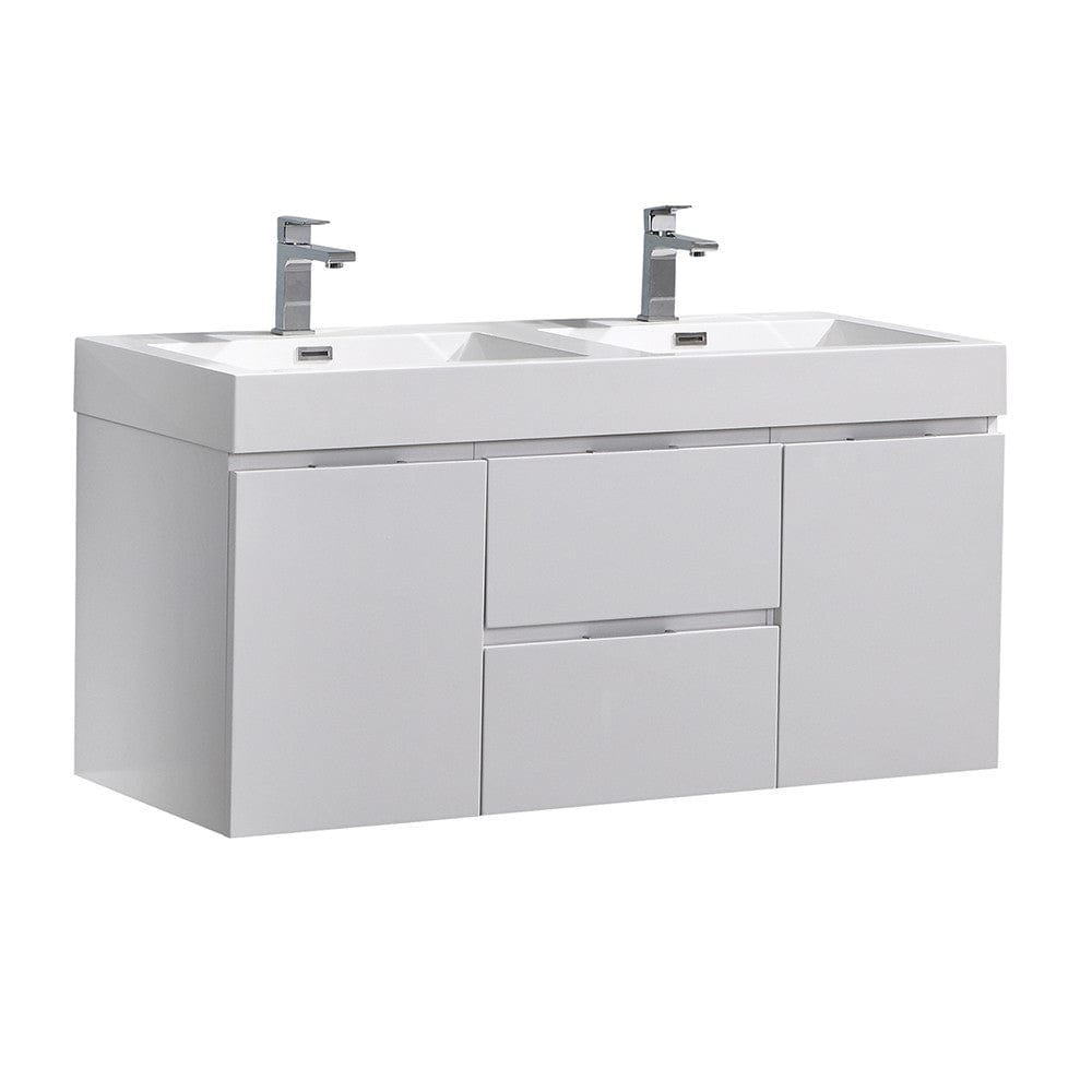 Fresca Valencia 48" Glossy White Wall Hung Double Sink Modern Bathroom Vanity