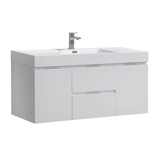 Fresca Valencia 48" Glossy White Wall Hung Modern Bathroom Vanity