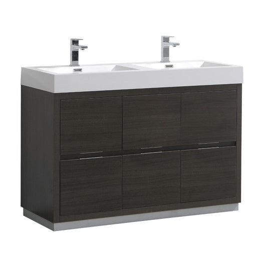 Fresca Valencia 48" Gray Oak Free Standing Double Sink Modern Bathroom Vanity