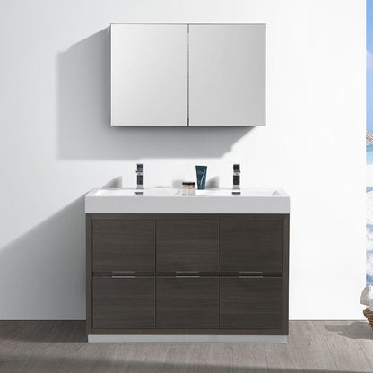 Fresca Valencia 48 Gray Oak Free Standing Double Sink Modern Bathroom Vanity Set  w/ Medicine Cabinet