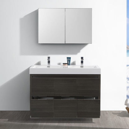 Fresca Valencia 48 Gray Oak Free Standing Double Sink Modern Bathroom Vanity Set  w/ Medicine Cabinet