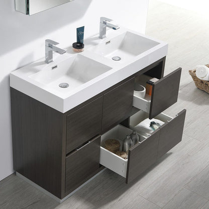 Fresca Valencia 48 Gray Oak Free Standing Double Sink Modern Bathroom Vanity Set  w/ Medicine Cabinet