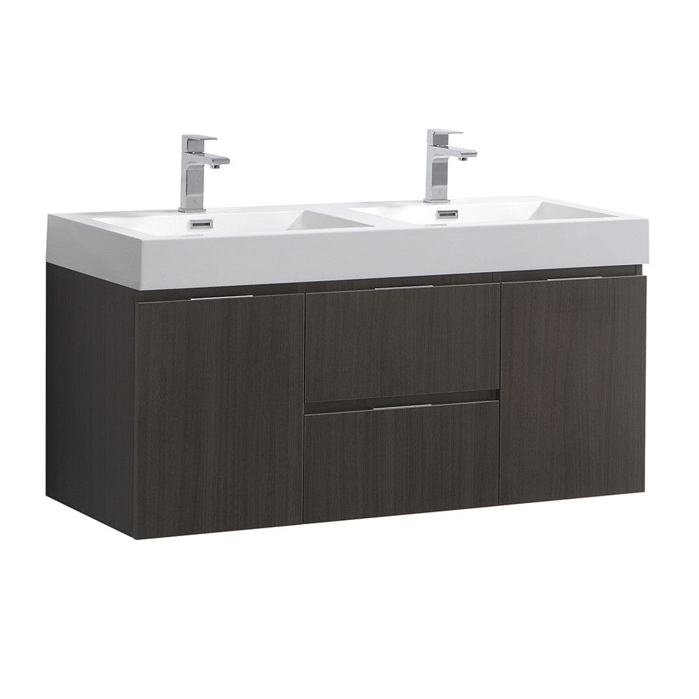 Fresca Valencia 48" Gray Oak Wall Hung Double Sink Modern Bathroom Vanity