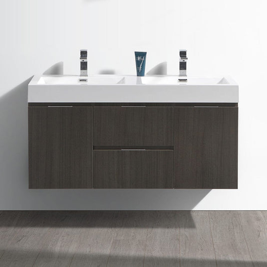 Fresca Valencia 48 Gray Oak Wall Hung Double Sink Modern Bathroom Vanity