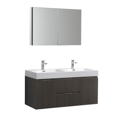 Fresca Valencia 48" Gray Oak Wall Hung Double Sink Modern Bathroom Vanity Set  w/ Medicine Cabinet