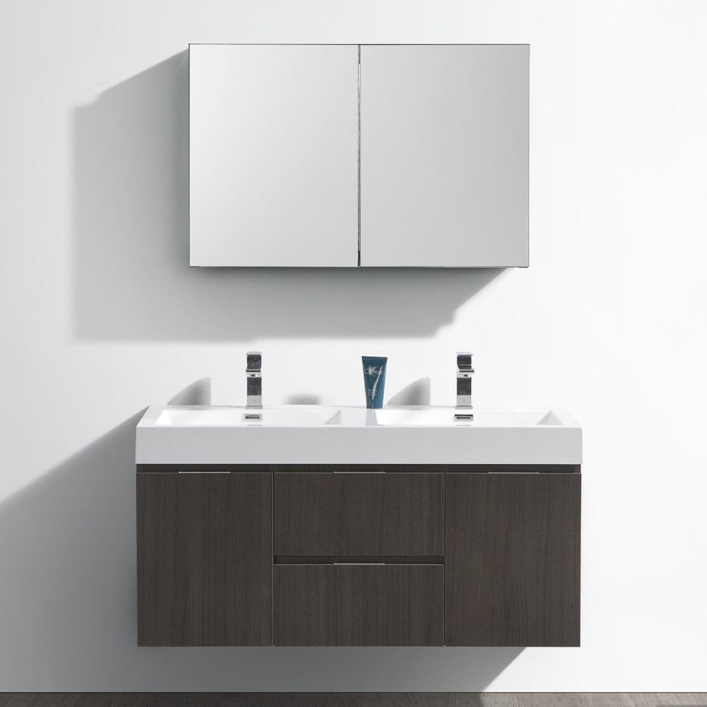 Fresca Valencia 48 Gray Oak Wall Hung Double Sink Modern Bathroom Vanity Set  w/ Medicine Cabinet