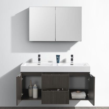 Fresca Valencia 48 Gray Oak Wall Hung Double Sink Modern Bathroom Vanity Set  w/ Medicine Cabinet