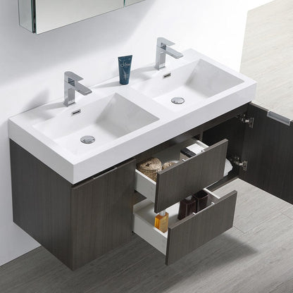 Fresca Valencia 48 Gray Oak Wall Hung Double Sink Modern Bathroom Vanity Set  w/ Medicine Cabinet