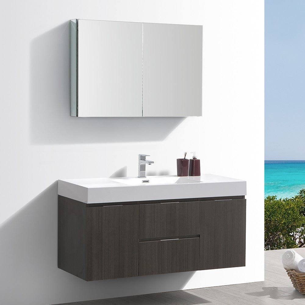 Fresca Valencia 48 Gray Oak Wall Hung Modern Bathroom Vanity Set  w/ Medicine Cabinet