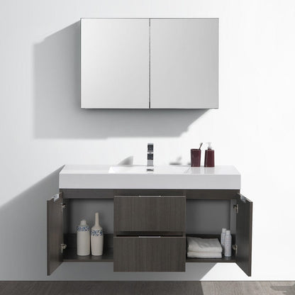 Fresca Valencia 48 Gray Oak Wall Hung Modern Bathroom Vanity Set  w/ Medicine Cabinet