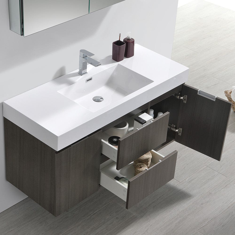 Fresca Valencia 48 Gray Oak Wall Hung Modern Bathroom Vanity Set  w/ Medicine Cabinet