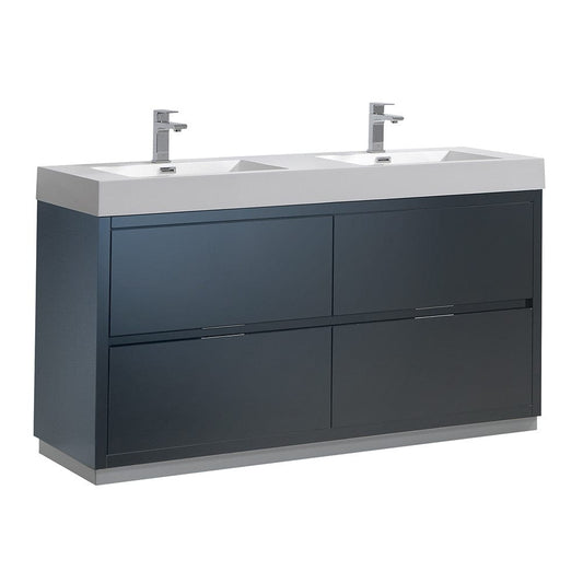 Fresca Valencia 60" Dark Slate Gray Free Standing Double Sink Modern Bathroom Vanity