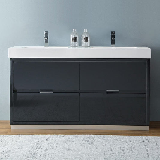 Fresca Valencia 60 Dark Slate Gray Free Standing Double Sink Modern Bathroom Vanity