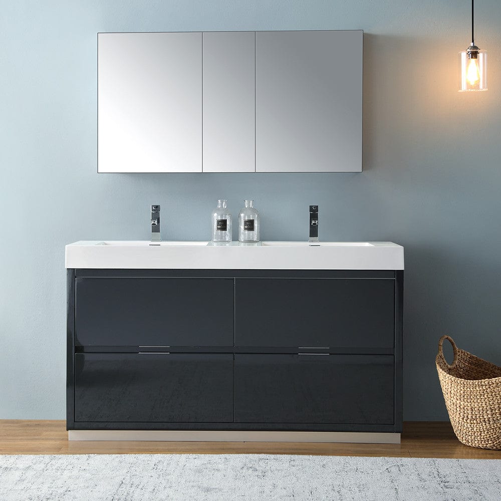 Fresca Valencia 60 Dark Slate Gray Free Standing Double Sink Modern Bathroom Vanity Set  w/ Medicine Cabinet