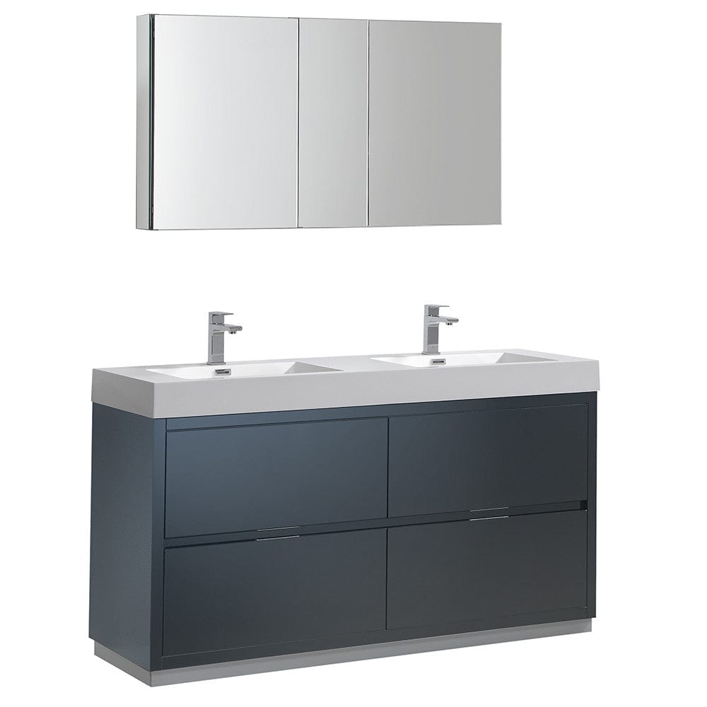 Fresca Valencia 60" Dark Slate Gray Free Standing Double Sink Modern Bathroom Vanity Set  w/ Medicine Cabinet