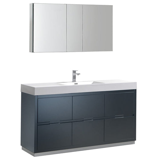 Fresca Valencia 60" Dark Slate Gray Free Standing Modern Bathroom Vanity Set  w/ Medicine Cabinet