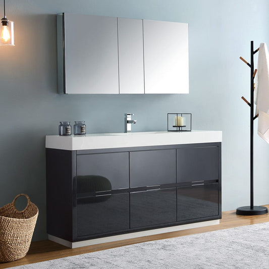 Fresca Valencia 60 Dark Slate Gray Free Standing Modern Bathroom Vanity Set  w/ Medicine Cabinet