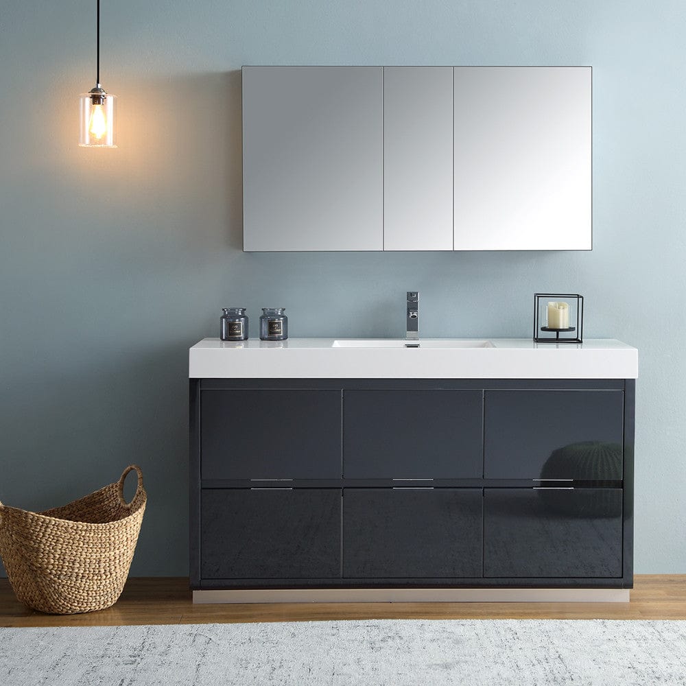 Fresca Valencia 60 Dark Slate Gray Free Standing Modern Bathroom Vanity Set  w/ Medicine Cabinet