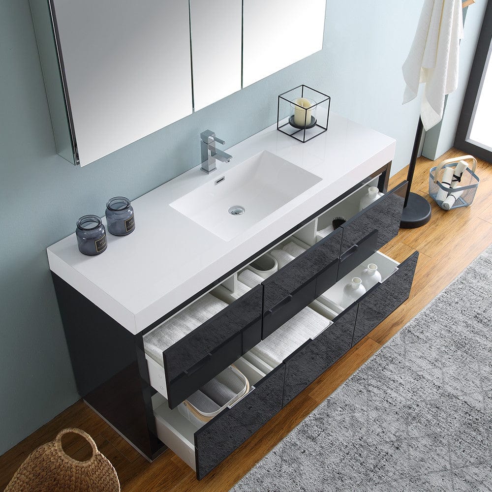 Fresca Valencia 60 Dark Slate Gray Free Standing Modern Bathroom Vanity Set  w/ Medicine Cabinet