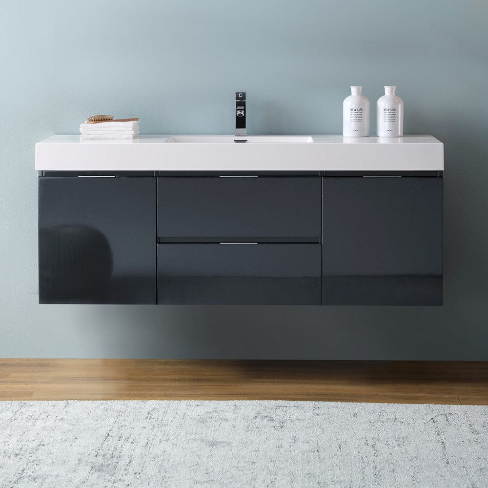 Fresca Valencia 60 Dark Slate Gray Wall Hung Modern Bathroom Vanity