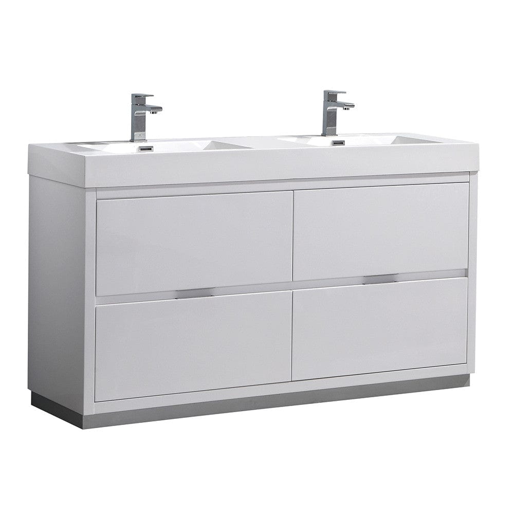 Fresca Valencia 60" Glossy White Free Standing Double Sink Modern Bathroom Vanity