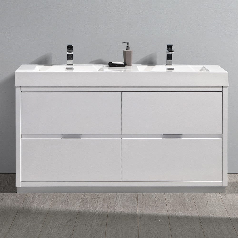 Fresca Valencia 60 Glossy White Free Standing Double Sink Modern Bathroom Vanity