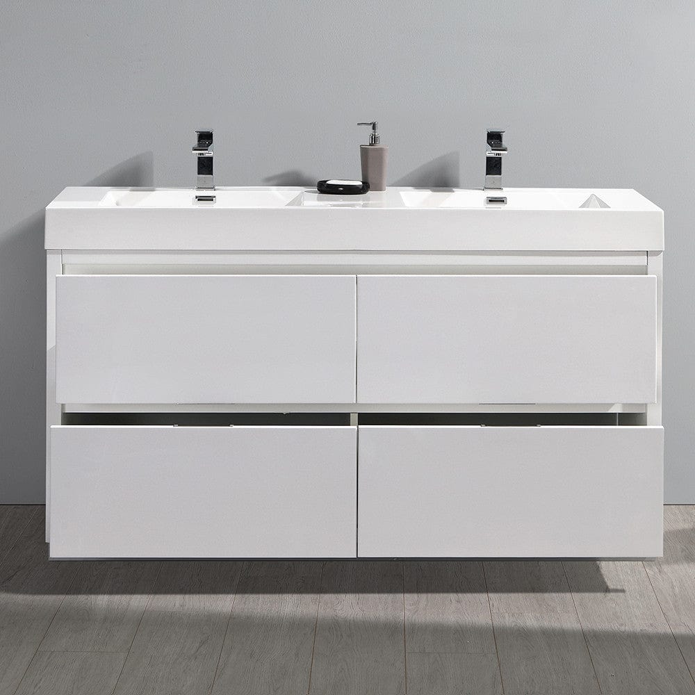 Fresca Valencia 60 Glossy White Free Standing Double Sink Modern Bathroom Vanity