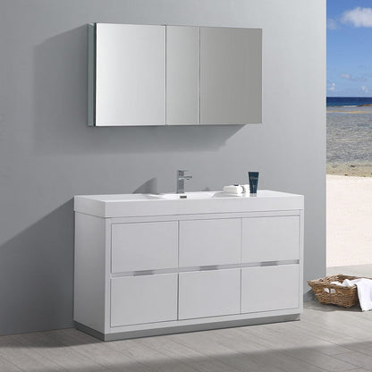 Fresca Valencia 60 Glossy White Free Standing Modern Bathroom Vanity Set  w/ Medicine Cabinet