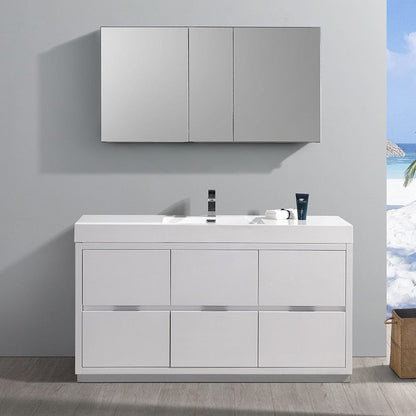 Fresca Valencia 60 Glossy White Free Standing Modern Bathroom Vanity Set  w/ Medicine Cabinet