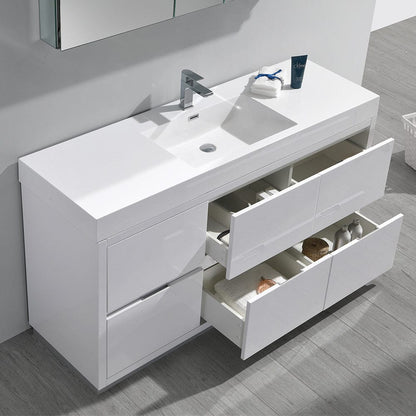 Fresca Valencia 60 Glossy White Free Standing Modern Bathroom Vanity Set  w/ Medicine Cabinet