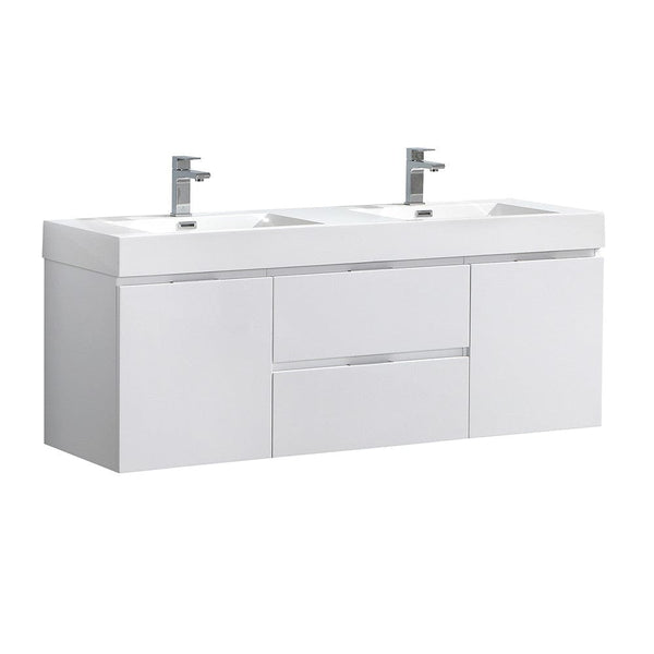 Fresca Valencia 60 Glossy White Wall Hung Double Sink Modern Bathroom Vanity